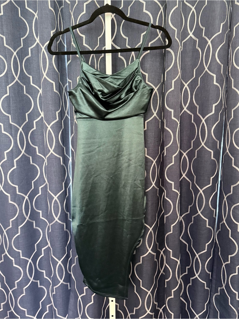 Madden NYC Emerald Green Satin Slip Dress with Cowl Neck Size XS NWT B35